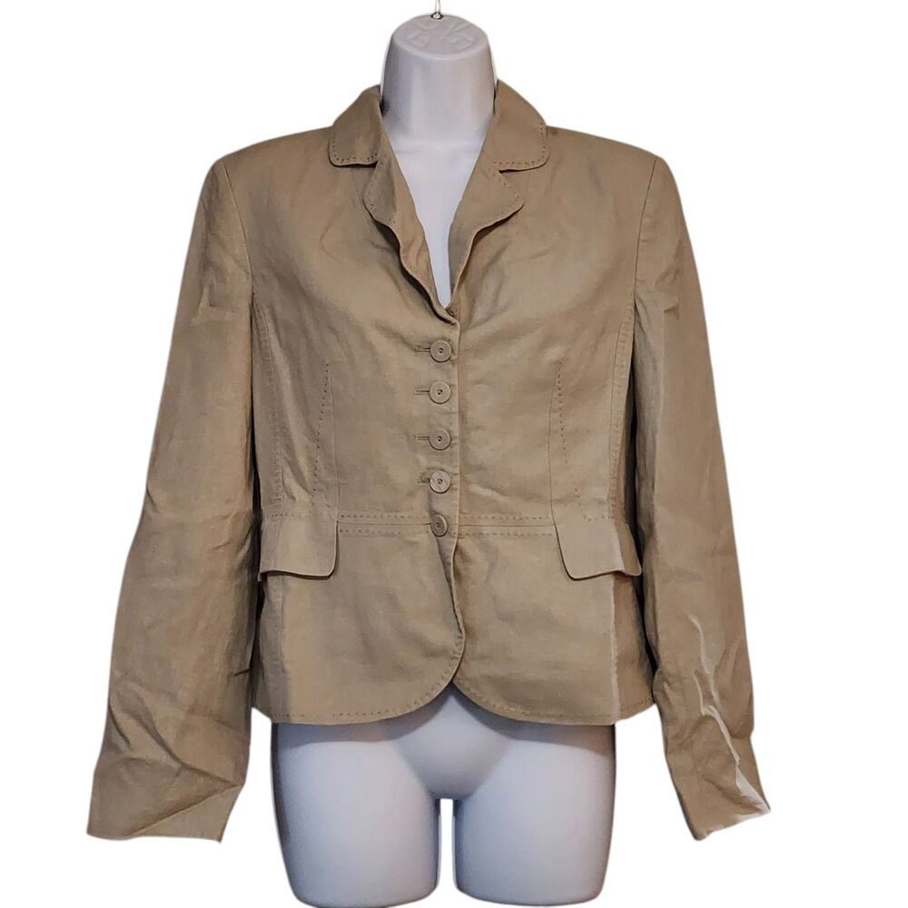 Georgiou Studio Womens Linen Blazer Size 4 Beige Button Down Career Casual